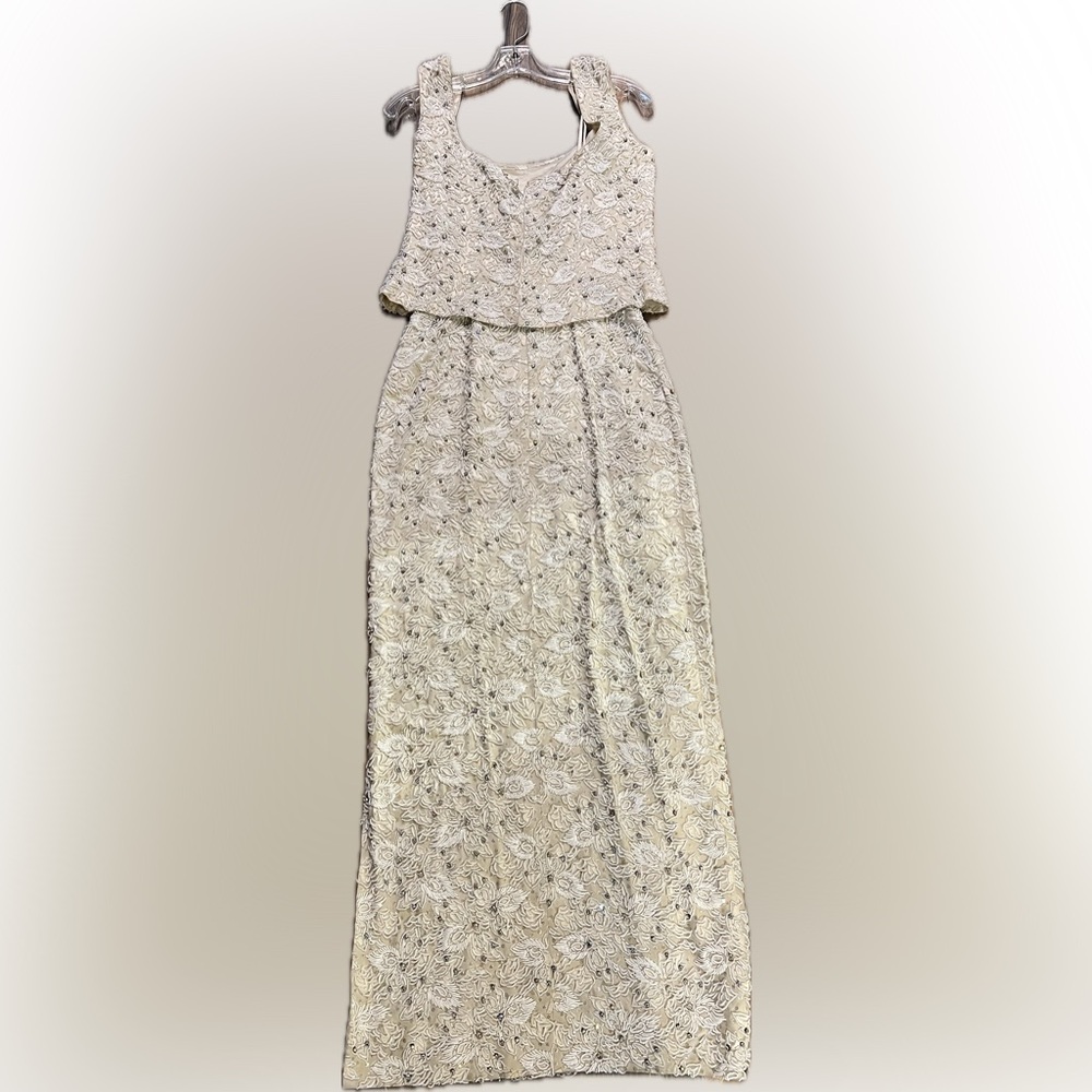 Vintage 1970s HEFTCO Beaded Wedding Gown, Matching Corset Vest Rhinestone Detail - Picture 5 of 17